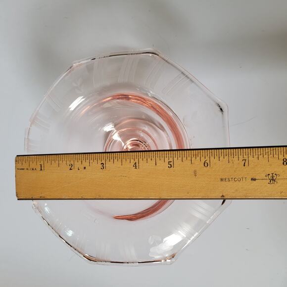Vintage Pink Depression Glass Etched Rim Pedestal Compote Bowl - Picture 8 of 9